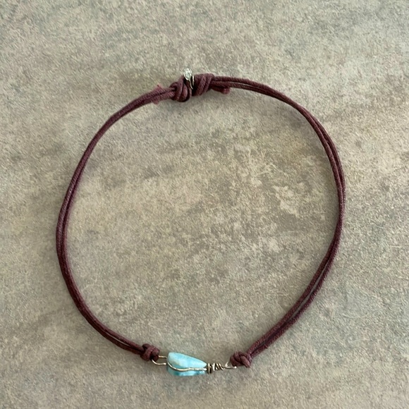 Delicate blue larimar crystal gemstone bracelet on brown cord - Picture 3 of 8